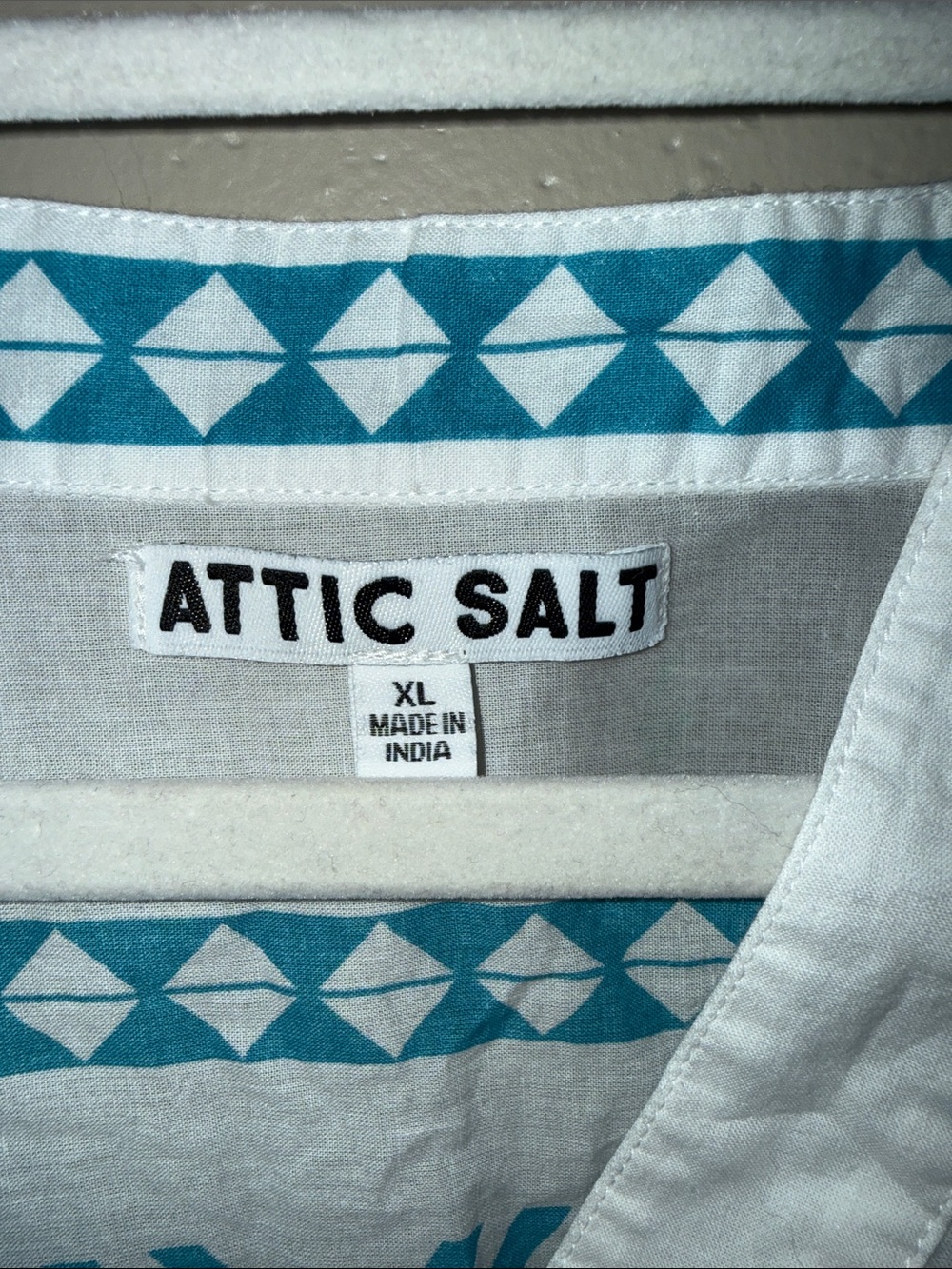 Attic Salt Blue & White Cotton Tiered V-Neck Boho Midi Dress Coastal Aztec XL - Picture 7 of 13